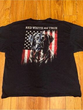 Delta Black Short-Sleeve Tee with Patriotic Dog and Flag Graphic